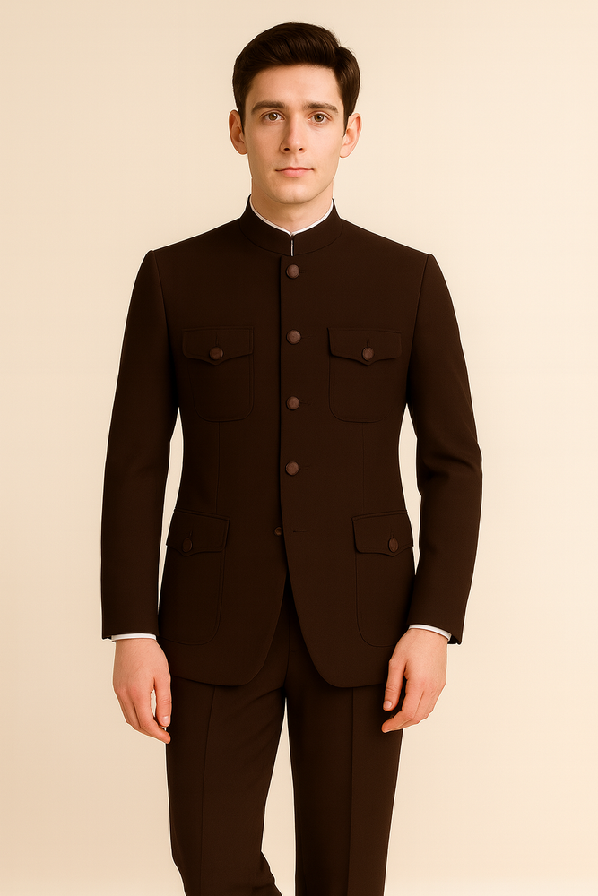 Apollo King Men's 2 Piece Nehru Style Suit Fashion Pockets