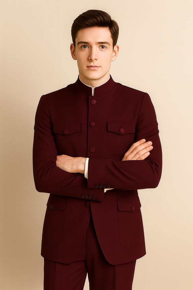 Apollo King Men's 2 Piece Nehru Style Suit Fashion Pockets