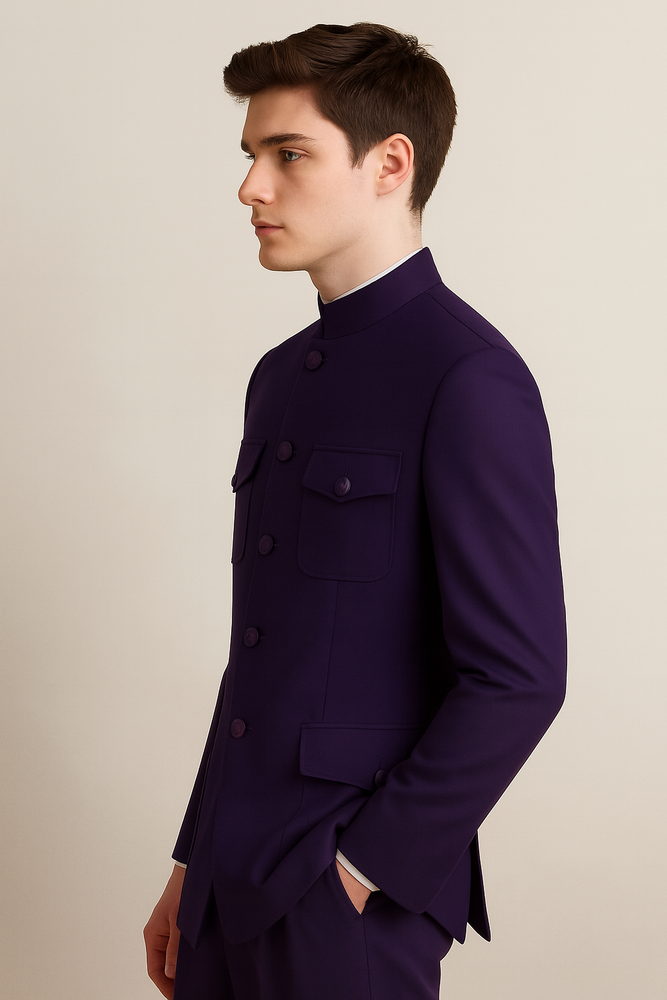 Apollo King Men's 2 Piece Nehru Style Suit Fashion Pockets