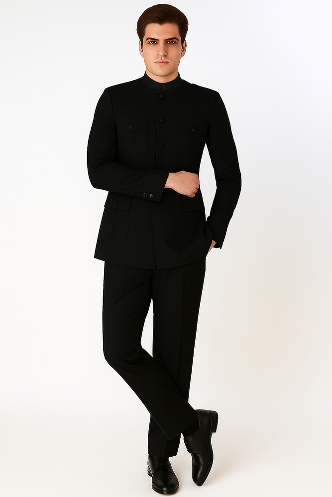 Apollo King Men's 2 Piece Nehru Style Suit Fashion Pockets