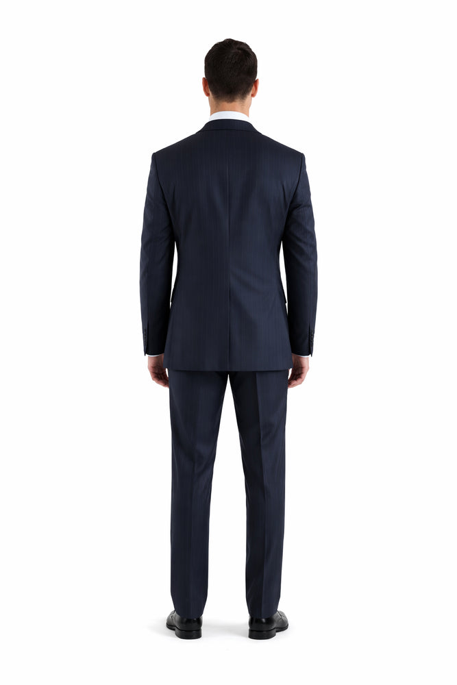 Notch Lapel Side Vented 3 buttons Rich Dark Navy Pinstripe Super 140's Wool premier quality italian fabric suit