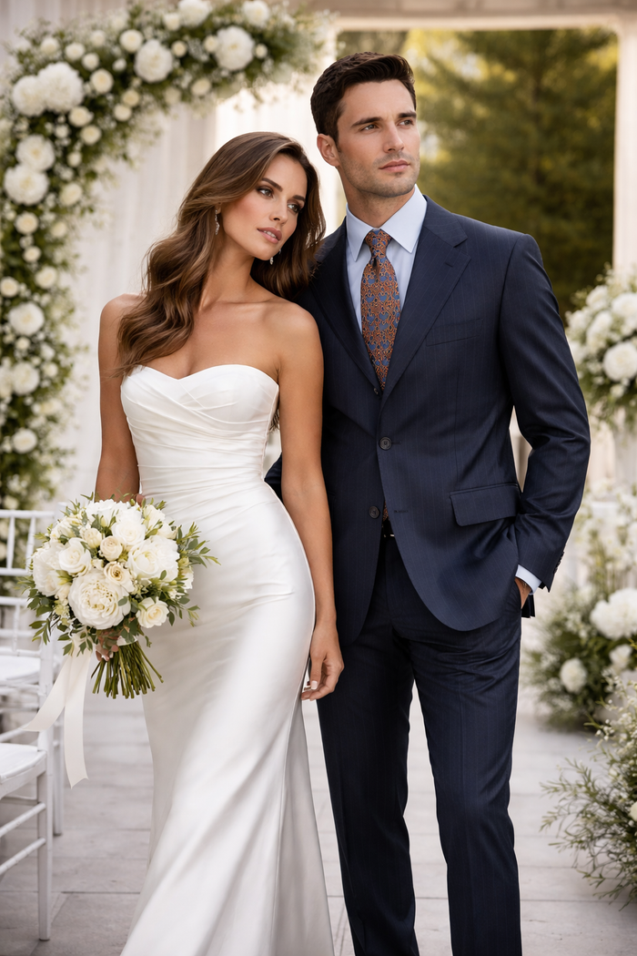 Notch Lapel Side Vented 3 buttons Rich Dark Navy Pinstripe Super 140's Wool premier quality italian fabric suit