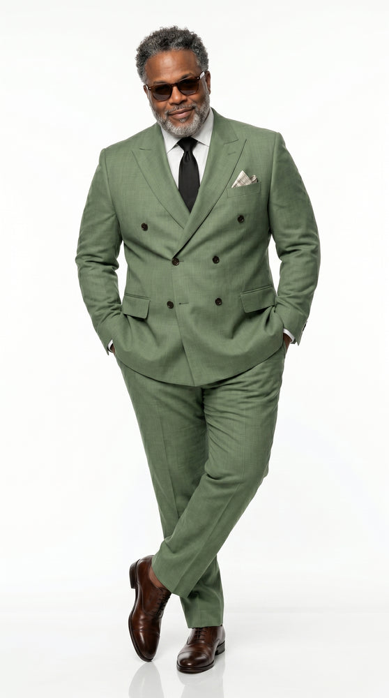 Men’s Sage Green Double Breasted Summer Suit, Lightweight Formal Wedding Dress Suit