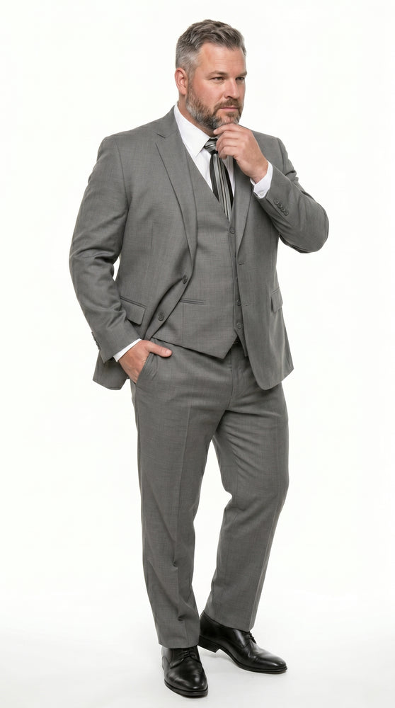 Men’s Gray 3 Piece Vested Suit with 2 Button Jacket and Peak Lapel, Formal Wedding Business Suit