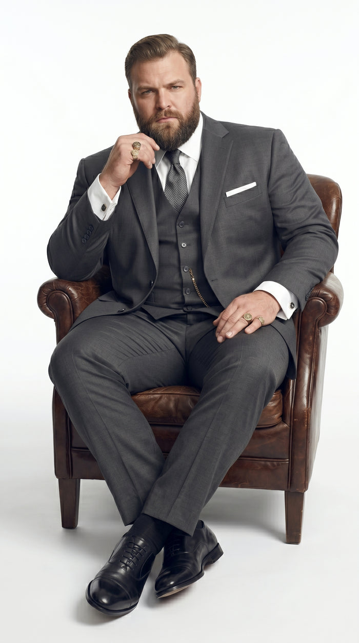 Men’s Dark Grey 3 Piece Vested Suit with 2 Button Jacket and Peak Lapel, Formal Wedding Business Suit
