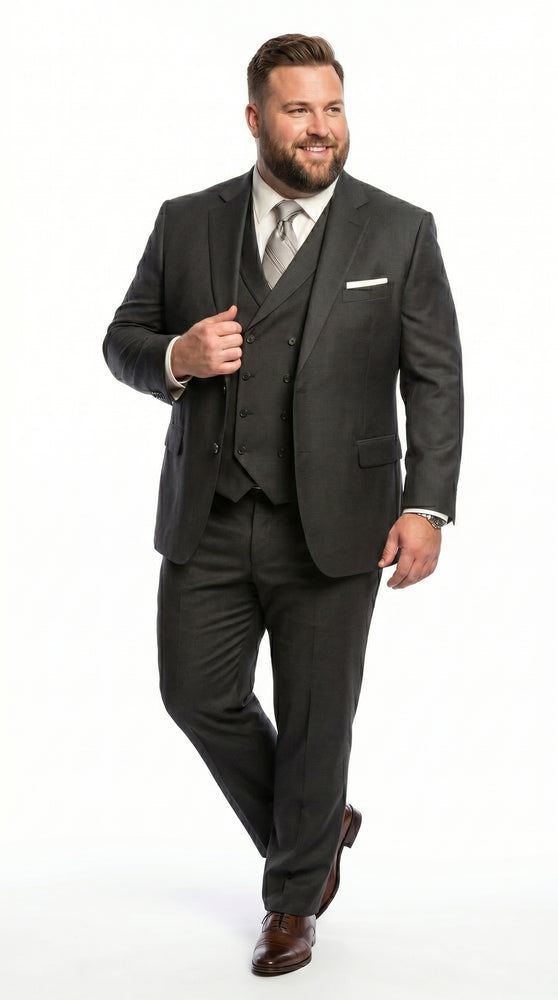 Men’s Urban Gray 3 Piece Suit with Double Breasted Vest and Pleated Pants, Formal Dress Suit