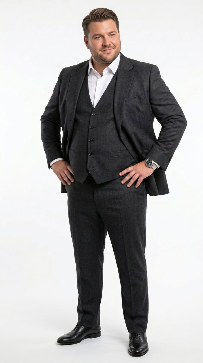Men’s Black Classic Fit 3 Piece Suit with Double Breasted Vest and Pleated Pants