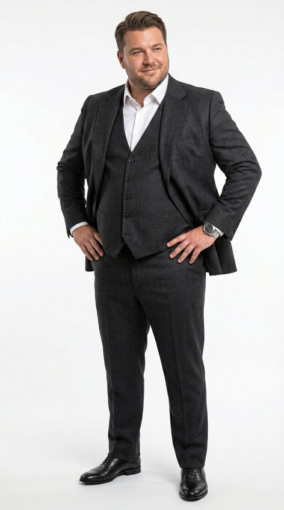 Men’s Black Classic Fit 3 Piece Suit with Double Breasted Vest and Pleated Pants