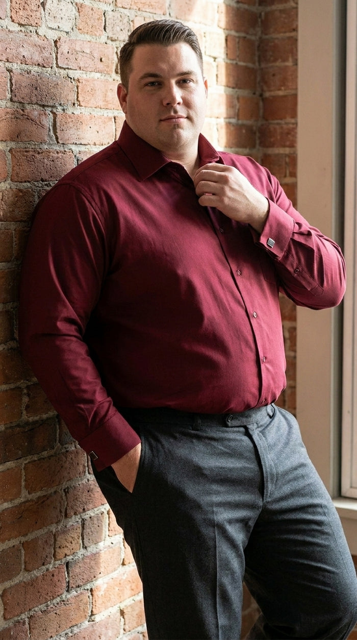 Men’s Wrinkle Free French Cuff Dress Shirt with Spread Collar, Formal Dress Shirt