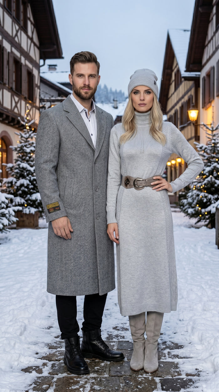 Men’s Light Grey Big and Tall Long Overcoat, Winter Dress Topcoat in 4XL 5XL 6XL