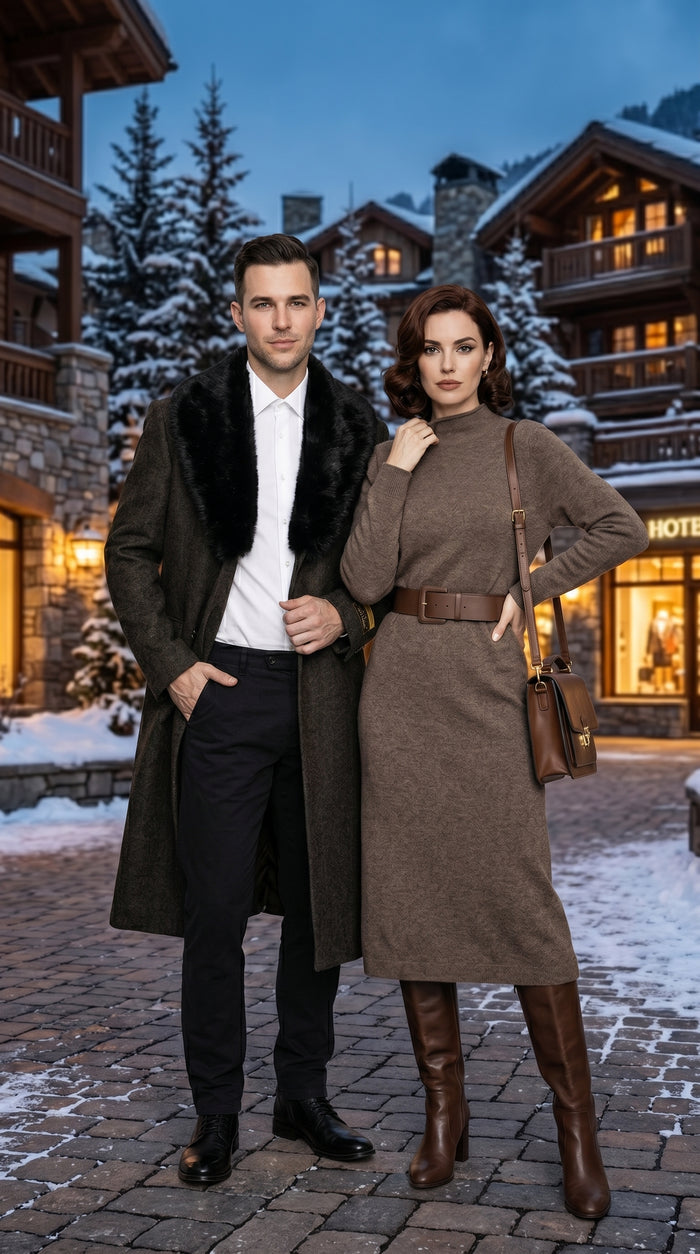 Men’s Brown Big and Tall Long Overcoat with Fur Style Collar, Winter Dress Topcoat in 4XL 5XL 6XL