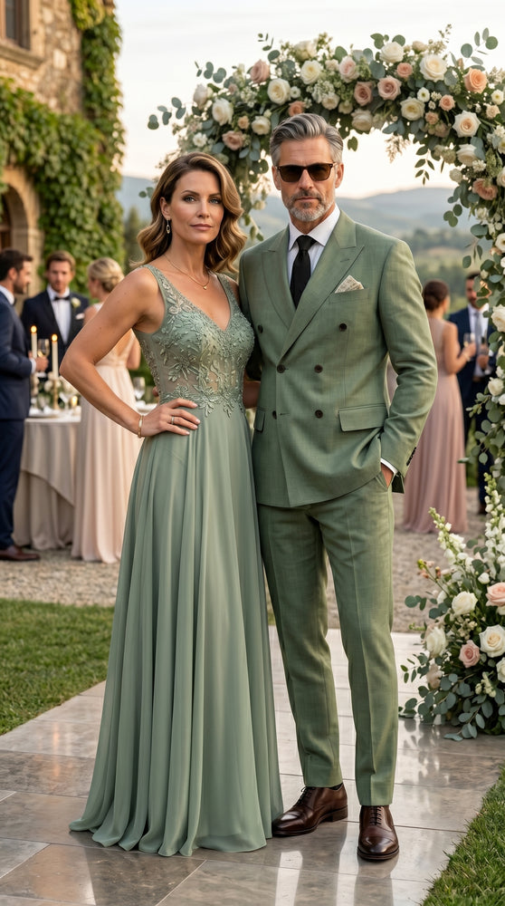 Men’s Sage Green Double Breasted Summer Suit, Lightweight Formal Wedding Dress Suit