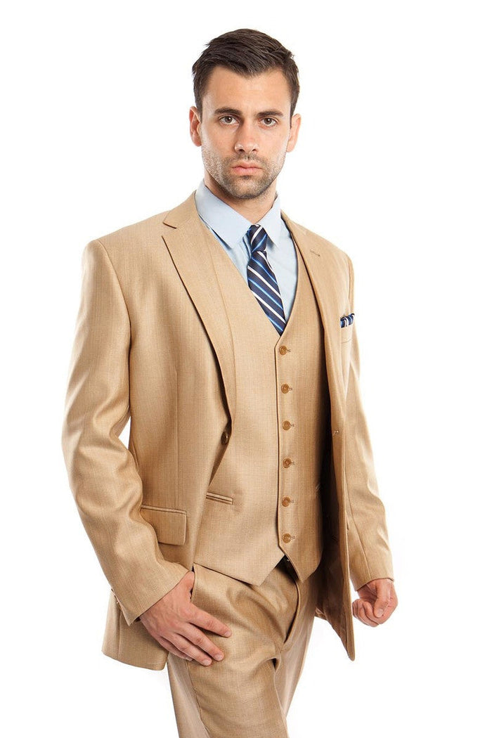 Men's Sharkskin Camel Suit by Tazzio Suits