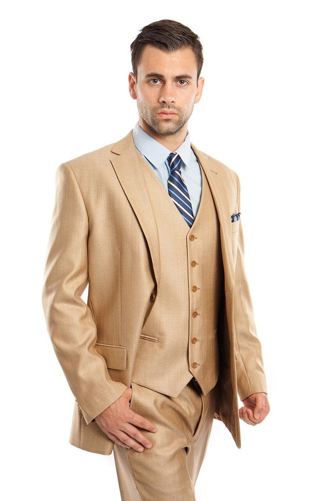 Men's Sharkskin Camel Suit by Tazzio Suits