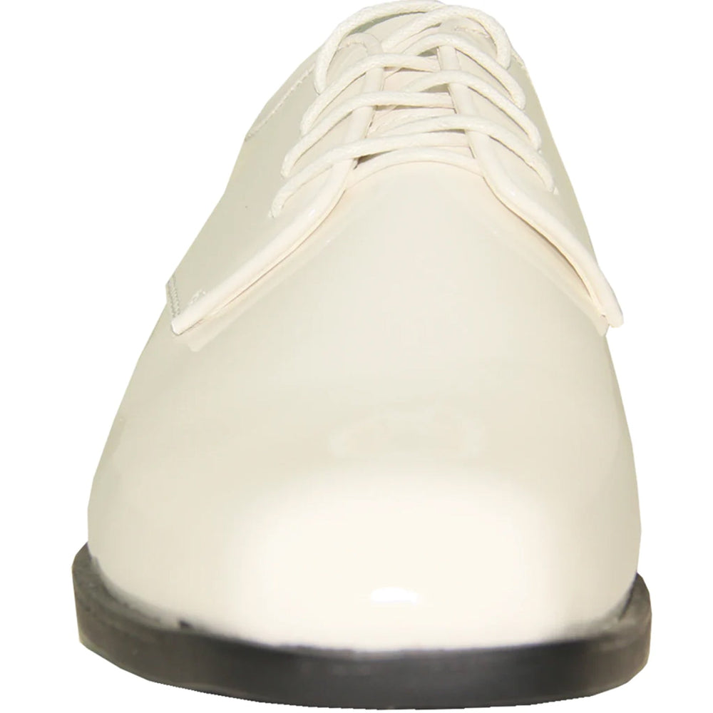 Bravo Mens Classic Plain Square Toe Shiny Patent Tuxedo Dress Shoe in Ivory