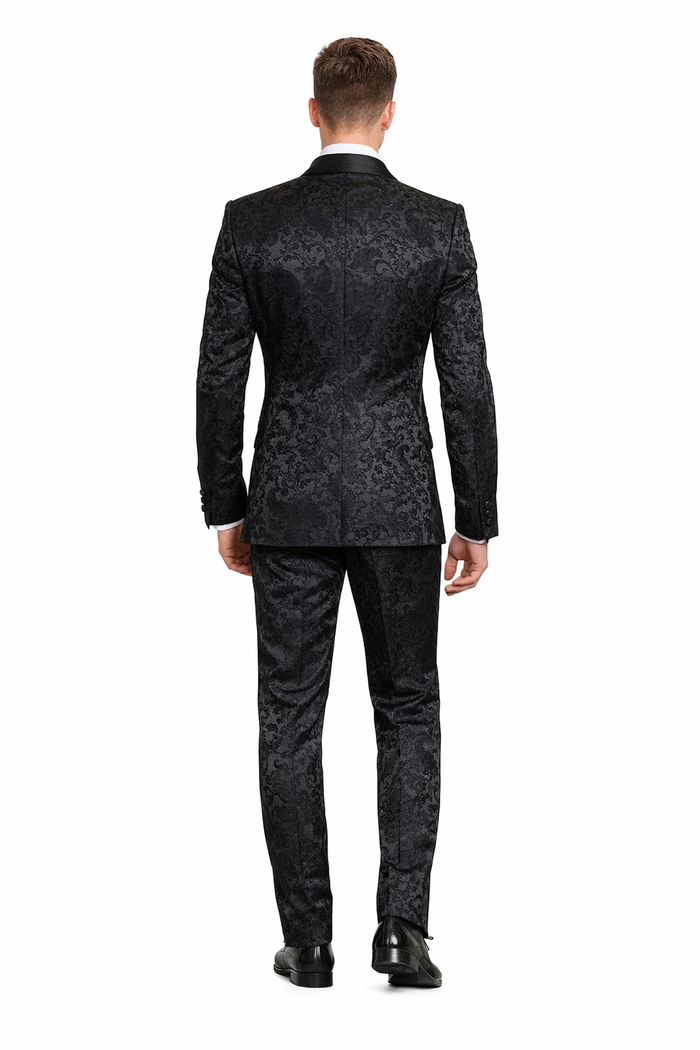 Obsidian Royale Black Jacquard 3-Piece Gala Suit by Rossiman