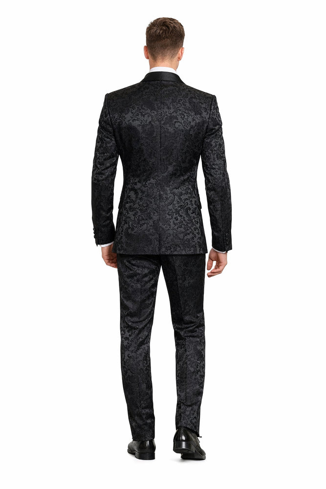 Obsidian Royale Black Jacquard 3-Piece Gala Suit by Rossiman