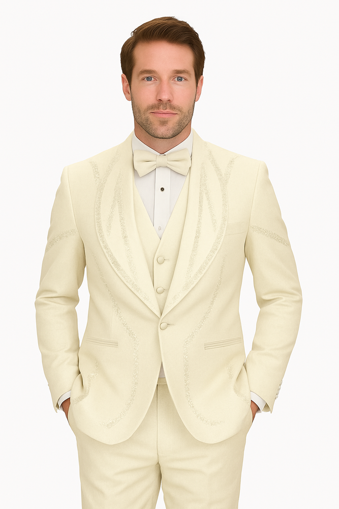 Off White Italian Wool 3-Piece Modern Fit Tuxedo