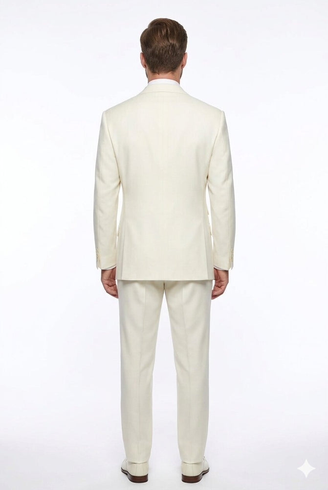 Tiglio Italian Suit - Real Wool Fabric Super 150's EST Off-White, Wide Leg Suit & Vest in Color Off-White