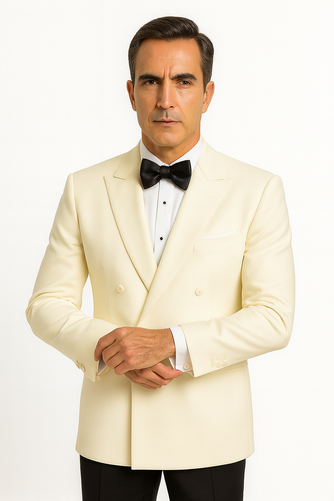 Ivory Double Breasted Tuxedo Dinner Jacket - Cream Dinner Jacket - Off White Tuxedo