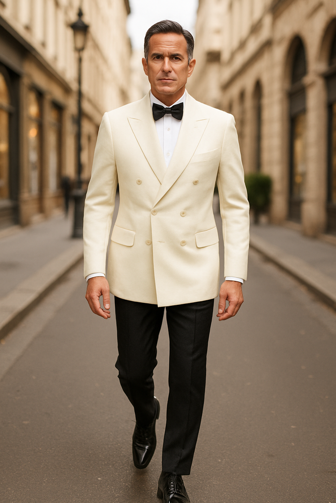 Ivory Double Breasted Tuxedo Dinner Jacket - Cream Dinner Jacket - Off White Tuxedo