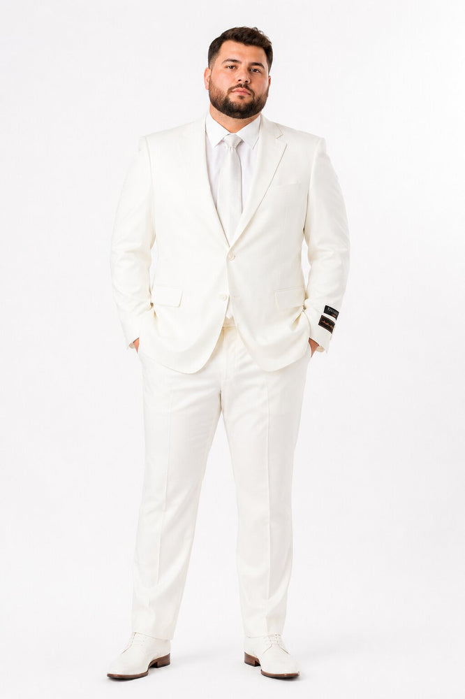 Tiglio Italian Suit - Real Wool Fabric Super 150's Novello Off-White, Modern Fit Suit in Color Off-White