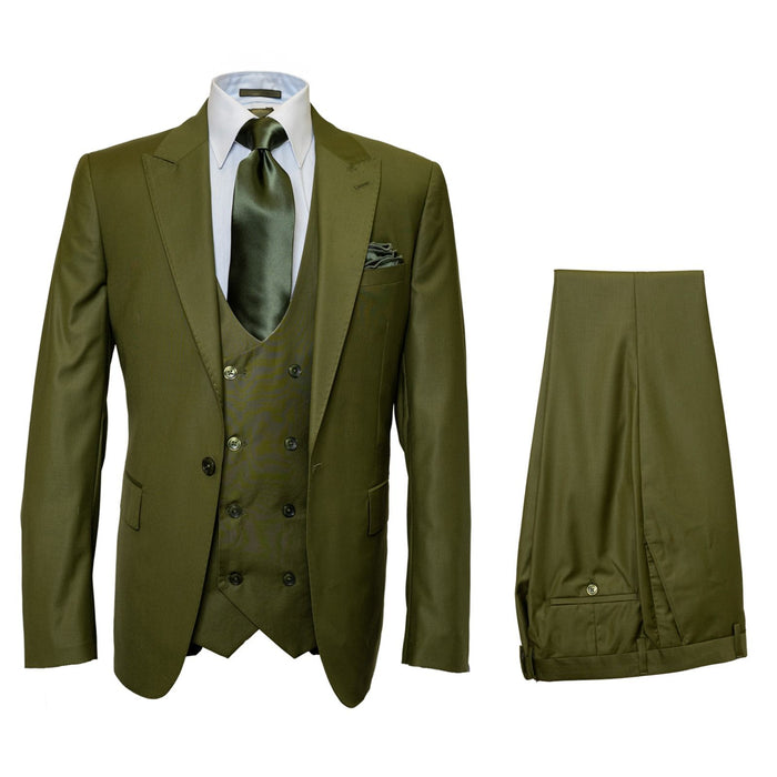 Olive Regent Double-Breasted Green 3-Piece Prestige Suit by Rossiman