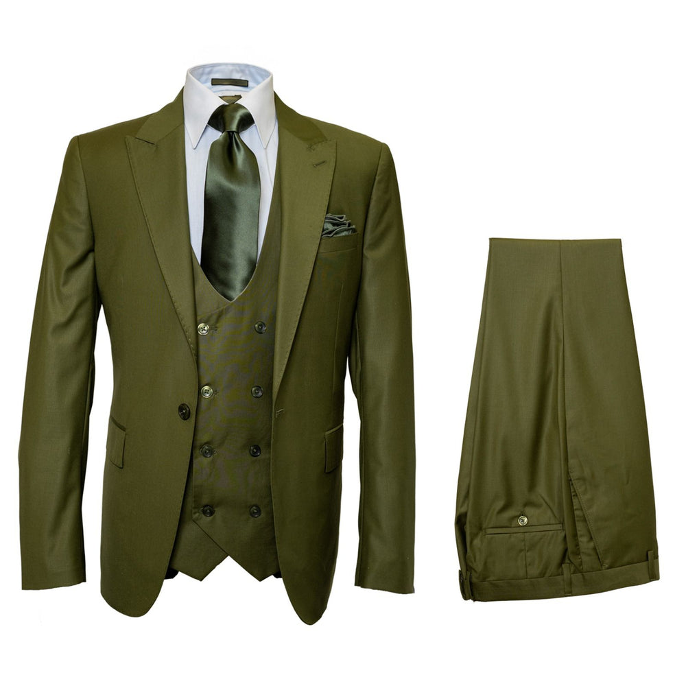 Olive Regent Double-Breasted Green 3-Piece Prestige Suit by Rossiman
