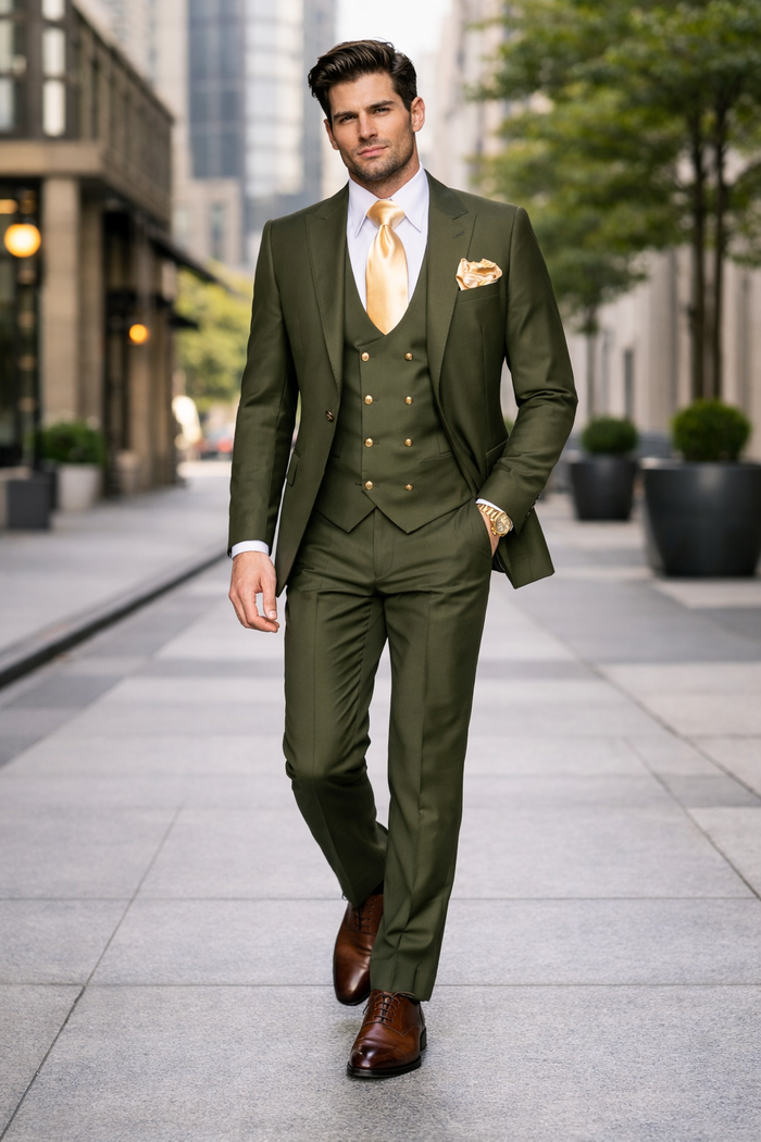 Olive Royale 3-Piece Modern Tailored Suit by Rossiman