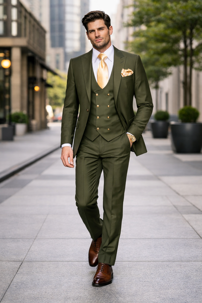 Olive Royale 3-Piece Modern Tailored Suit by Rossiman