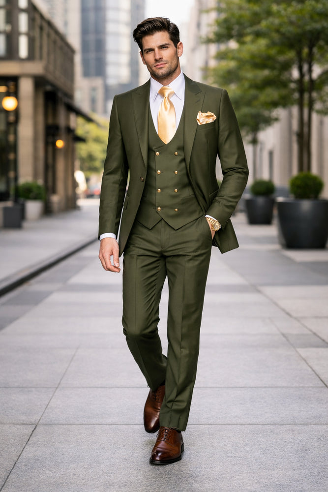 Olive Royale 3-Piece Modern Tailored Suit by Rossiman