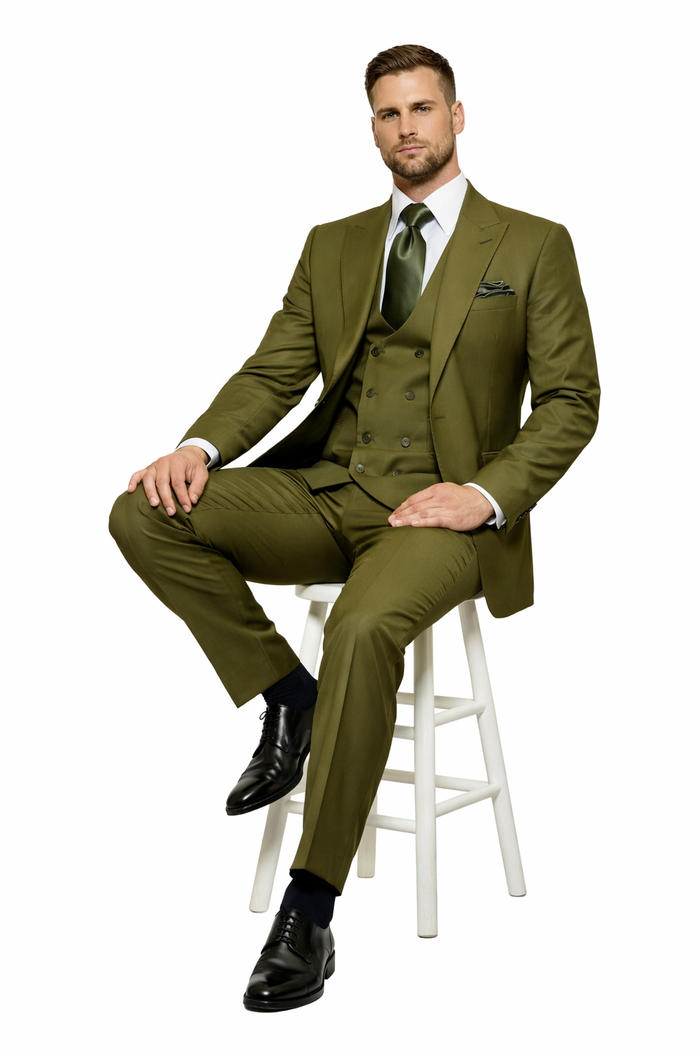 Olive Regent Double-Breasted Green 3-Piece Prestige Suit by Rossiman