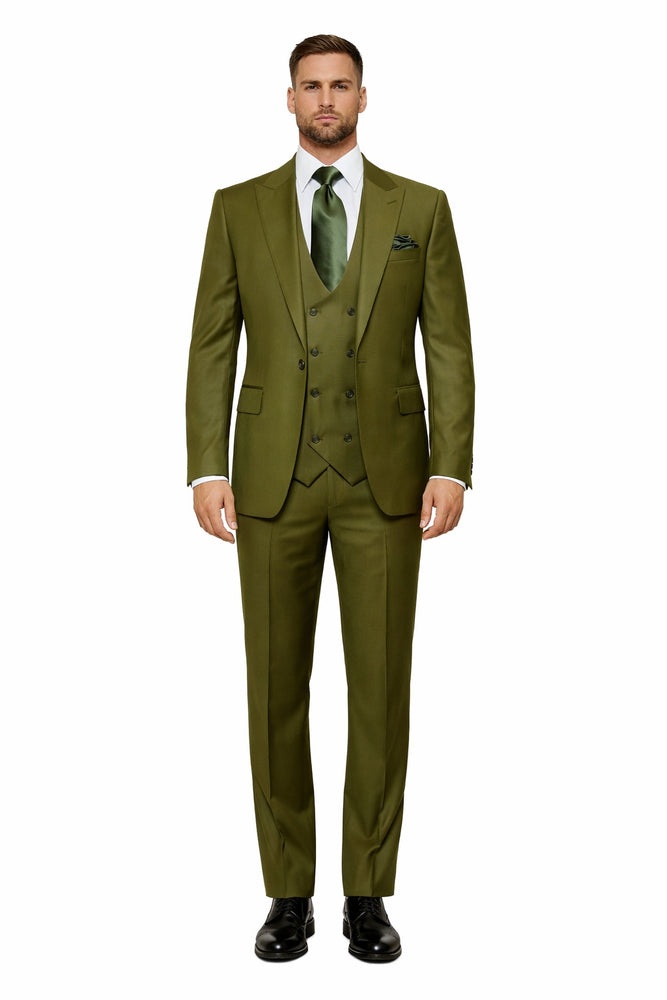 Olive Regent Double-Breasted Green 3-Piece Prestige Suit by Rossiman