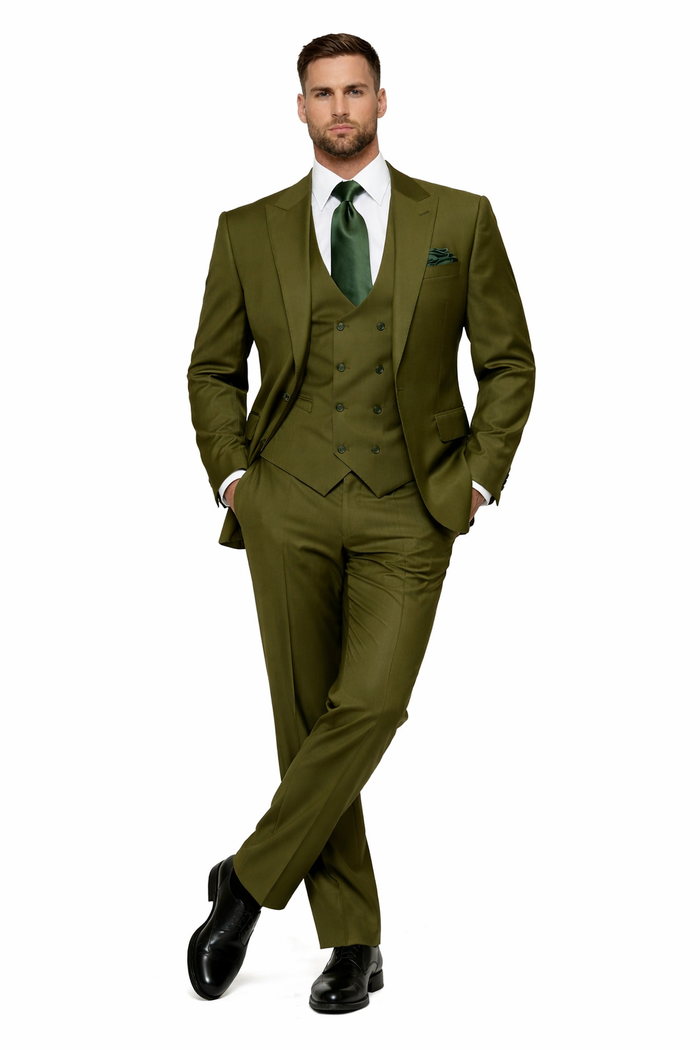 Olive Regent Double-Breasted Green 3-Piece Prestige Suit by Rossiman