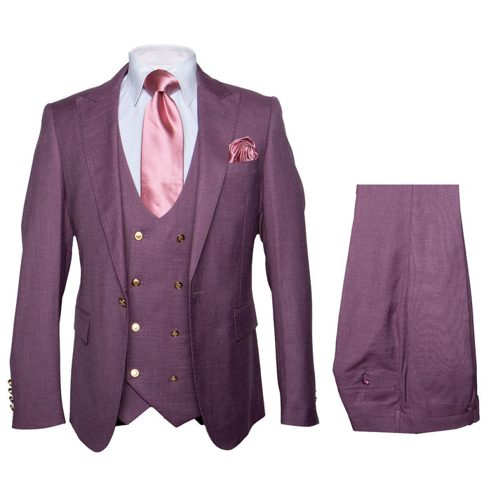 Orchid Plum 3-Piece Luxury Wedding Suit with Pink Accents by Rossiman