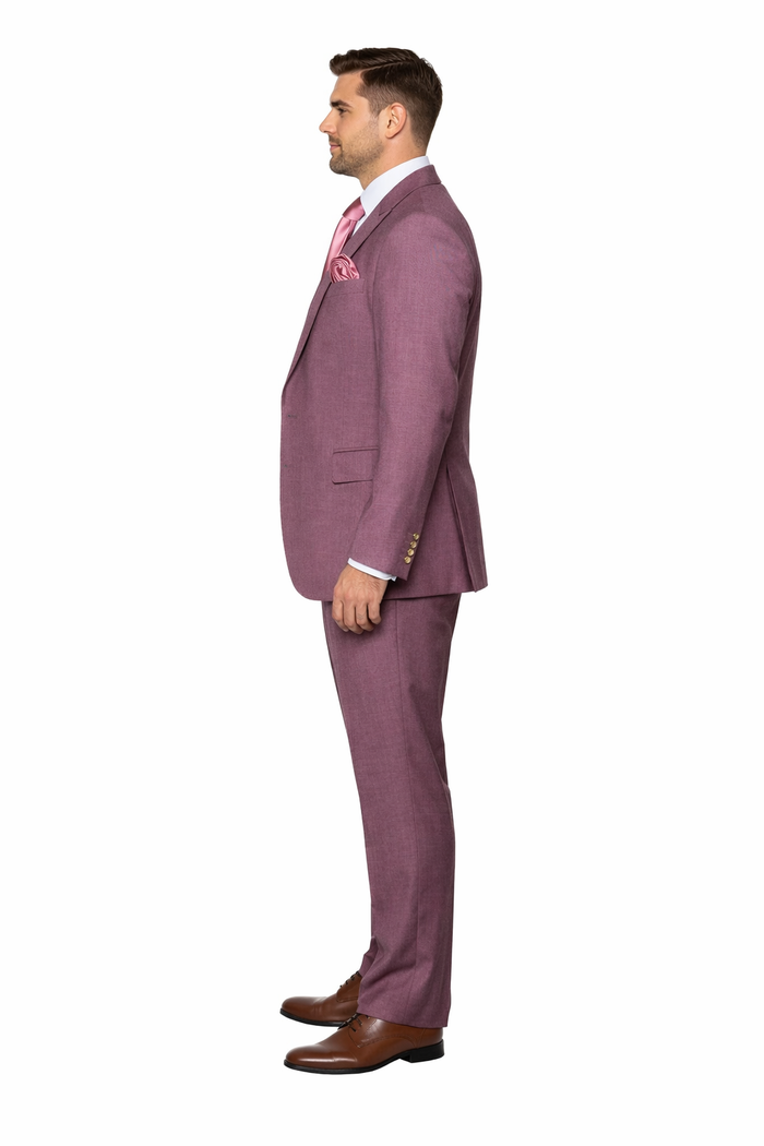 Orchid Plum 3-Piece Luxury Wedding Suit with Pink Accents by Rossiman