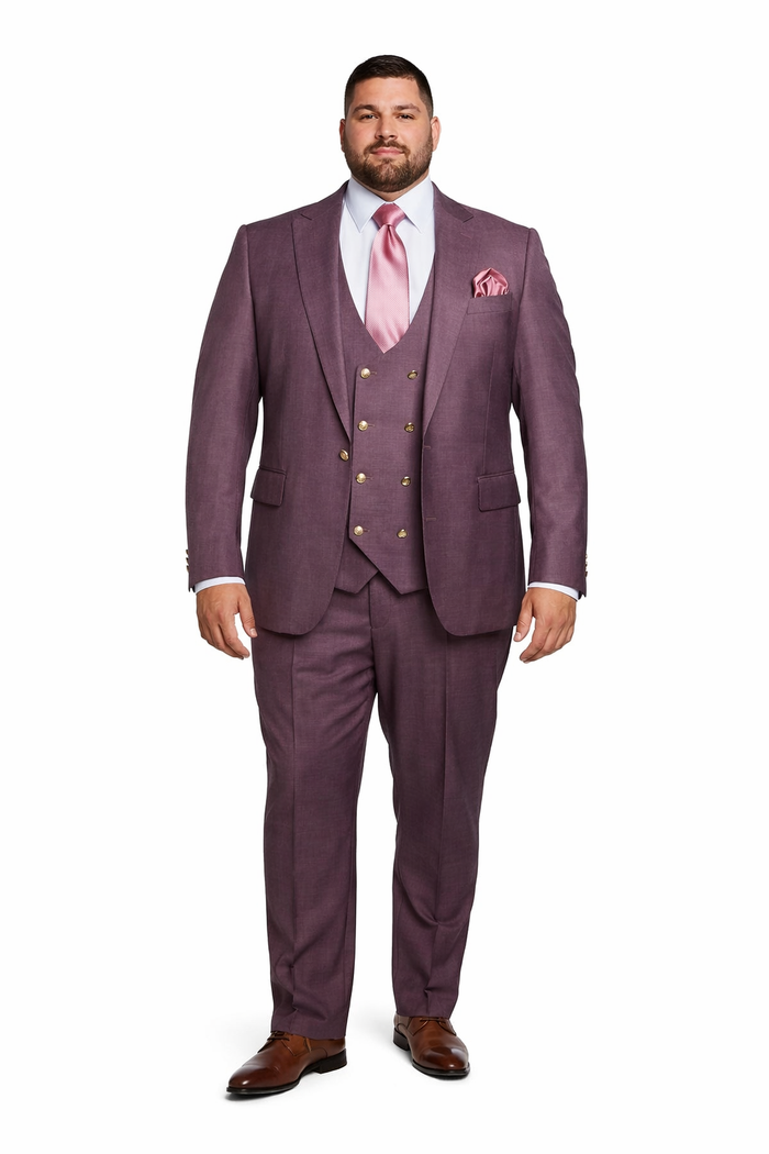 Orchid Plum 3-Piece Luxury Wedding Suit with Pink Accents by Rossiman