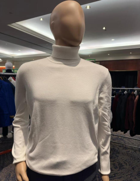 Men's Ivory Turtleneck Sweater – Classic Slim Fit Knit Pullover for Winter Elegance - Cream