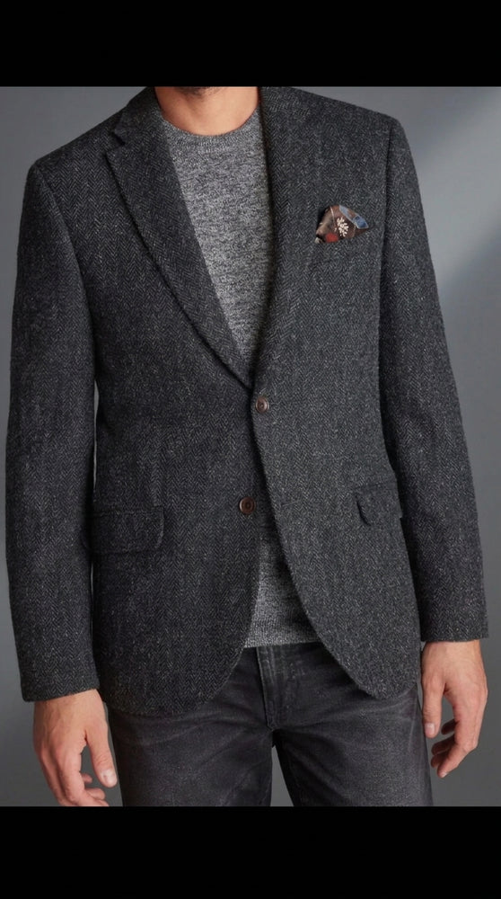 Men’s Charcoal Grey Herringbone Western Winter Blazer – Cowboy Sport Coat Jacket