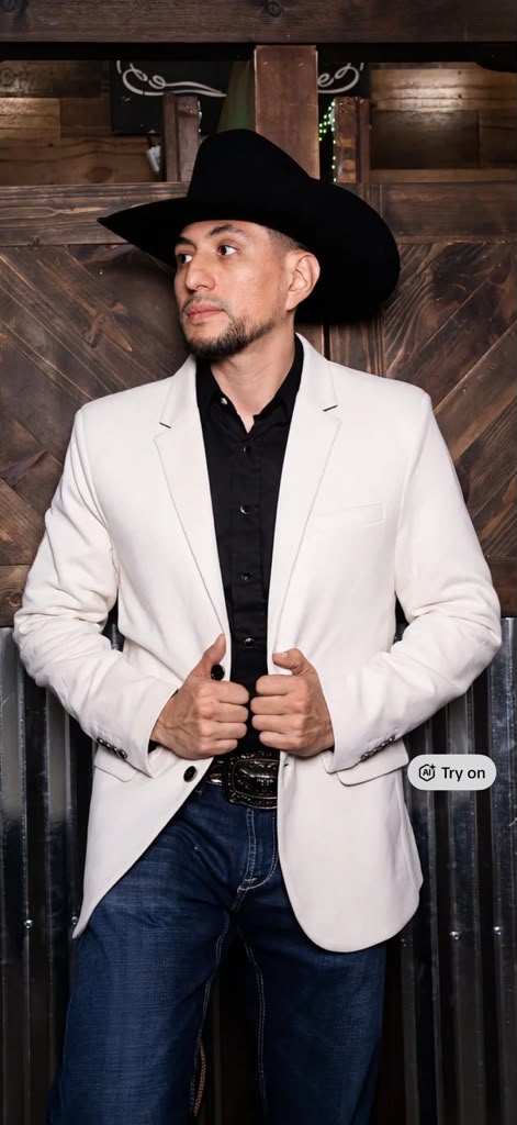 Men’s Ivory Western Blazer – Cream Cowboy Sport Coat Jacket with Notch Lapel in cream color