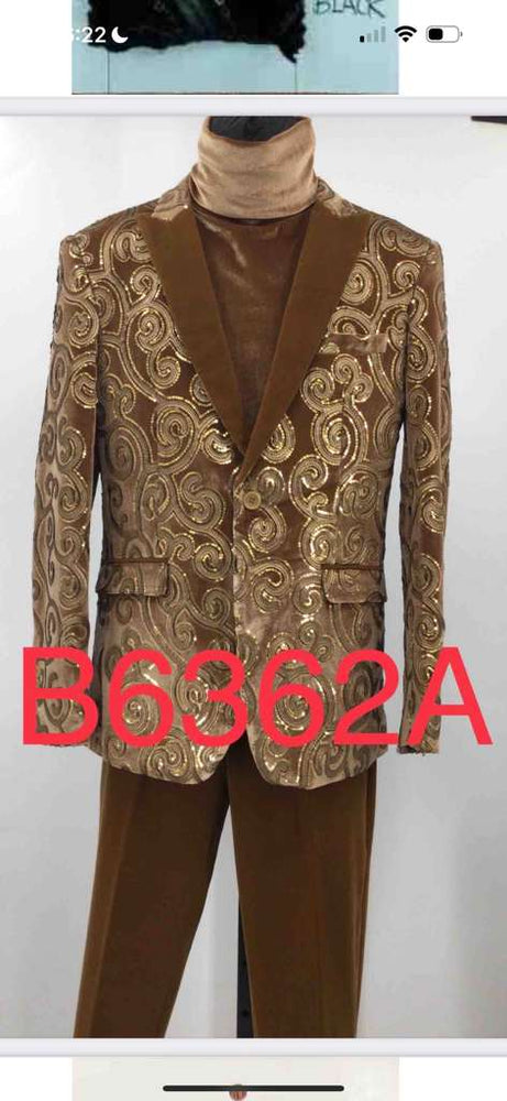 Men's Light Brown & Gold Baroque Embroidered Blazer Jacket | Tuxedo Dinner Jacket