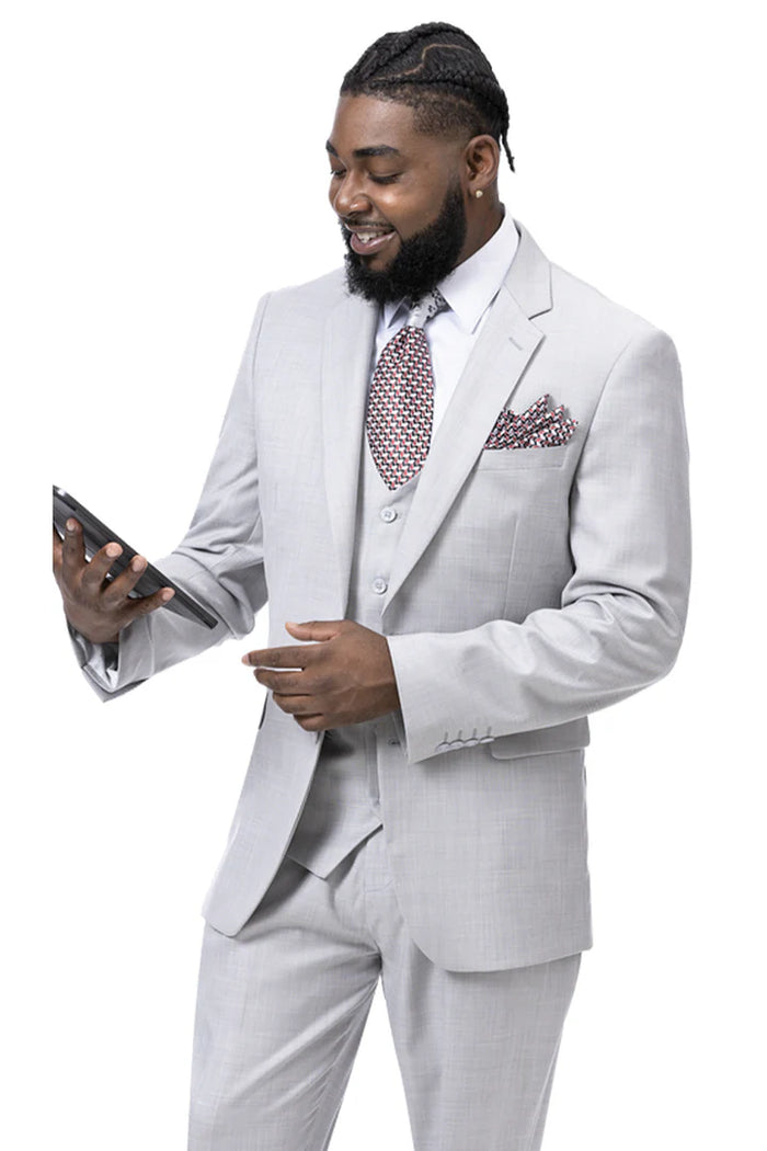 Men’s Very Light Gray Three-Piece  Wedding Suit 2 Buttons Modern or Slim Fit  Ash Off white cream Color Steel Grey