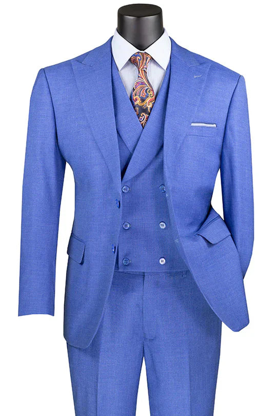 Men’s Light Blue Double-Breasted 3-Piece Suit Set – Tailored Fit Formal Business Suit in Steel Blue Sky Blue Color