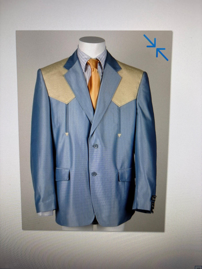 Men’s Steel - Light Blue and Off White Cream Color Western Cowboy Blazer – Shiny Country Style Dress Jacket for Rodeo Saco De Hombre Vaquero