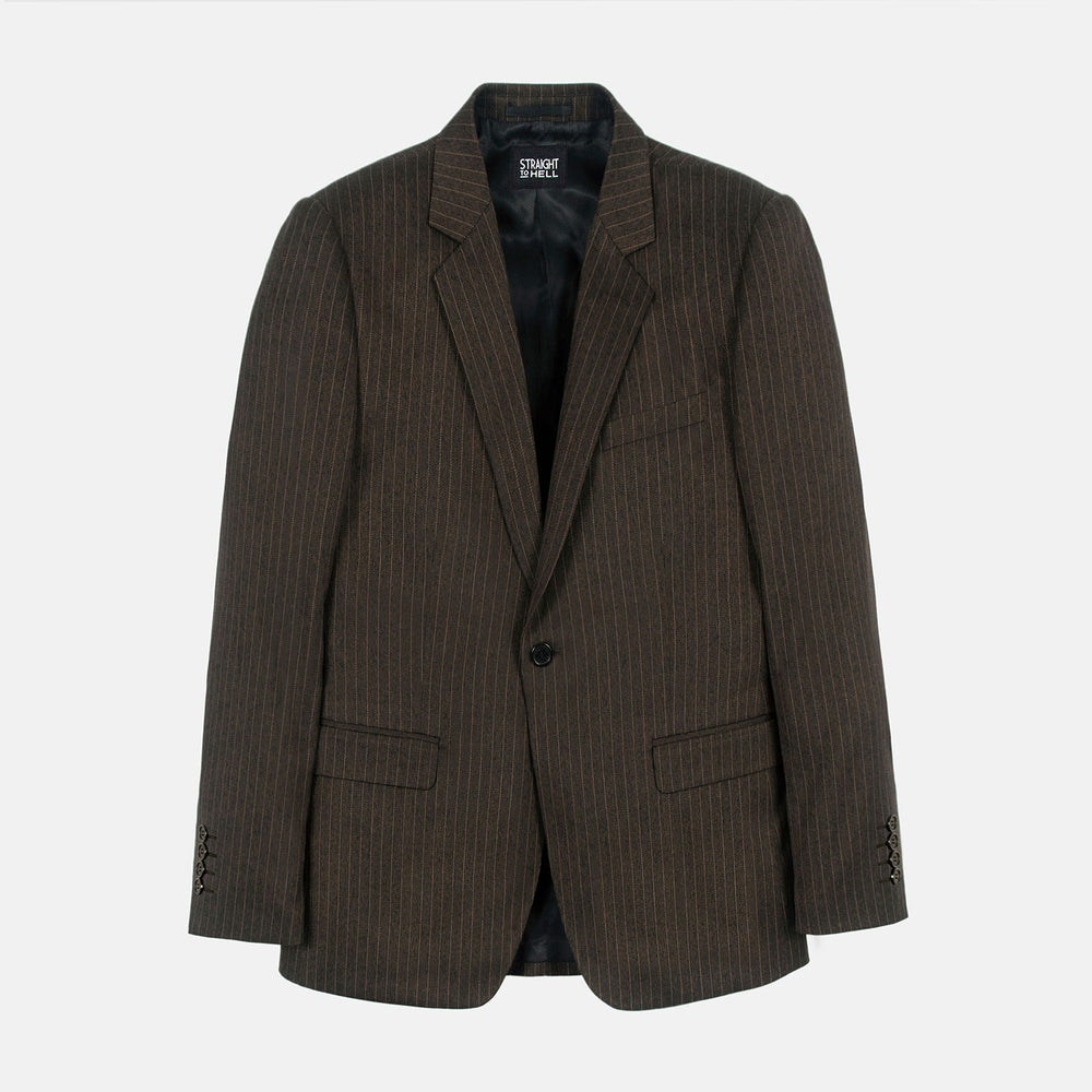 Men’s Vintage Dark Brown Pinstripe Blazer – Classic Retro Sport Coat Outfit