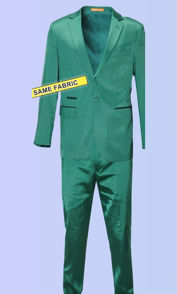 Mens Shiny emerald Green Sateen 2-Piece Slim Fit Suit – Formal Blazer and Pants Set Prom Wedding