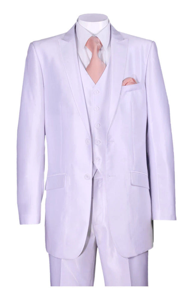 Men’s Shiny White Sateen 3 Piece Suit – Wedding Prom Formal Suit with Vest