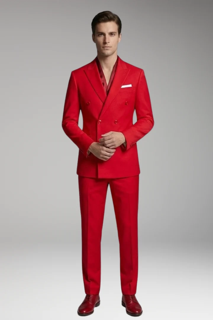 Men’s Red Double Breasted Suit – Peak Lapel Wedding, Prom & Formal Party Suit