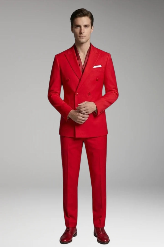 Men’s Red Double Breasted Suit – Peak Lapel Wedding, Prom & Formal Party Suit
