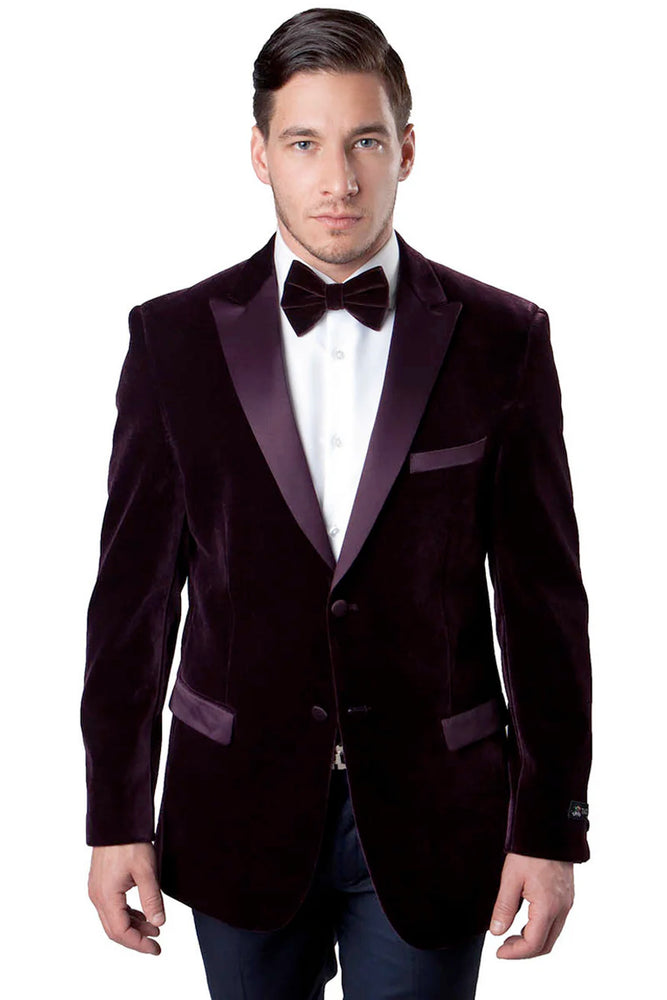 Mens Plum Eggplant Velvet Blazer Jacket – Luxury Velvet Dinner Jacket for Wedding, Tuxedo Events, Formal Parties in Burgundy Color